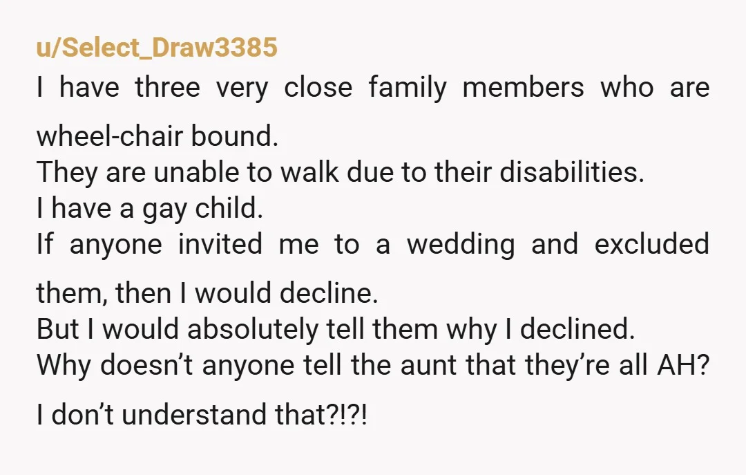 u/Jerseygirl2468 Child free is fine. People with young children can decide if they want to attend, and if not, the couple getting married needs to be understanding. Not accessible, especially...