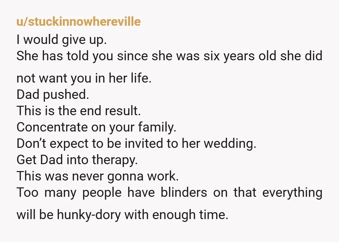 u/Fast-Chipmunk-1558 I was exactly like this with my stepfather, it was my mother's choice to marry him when I was 8, I didn't want a father . I'm sorry to...