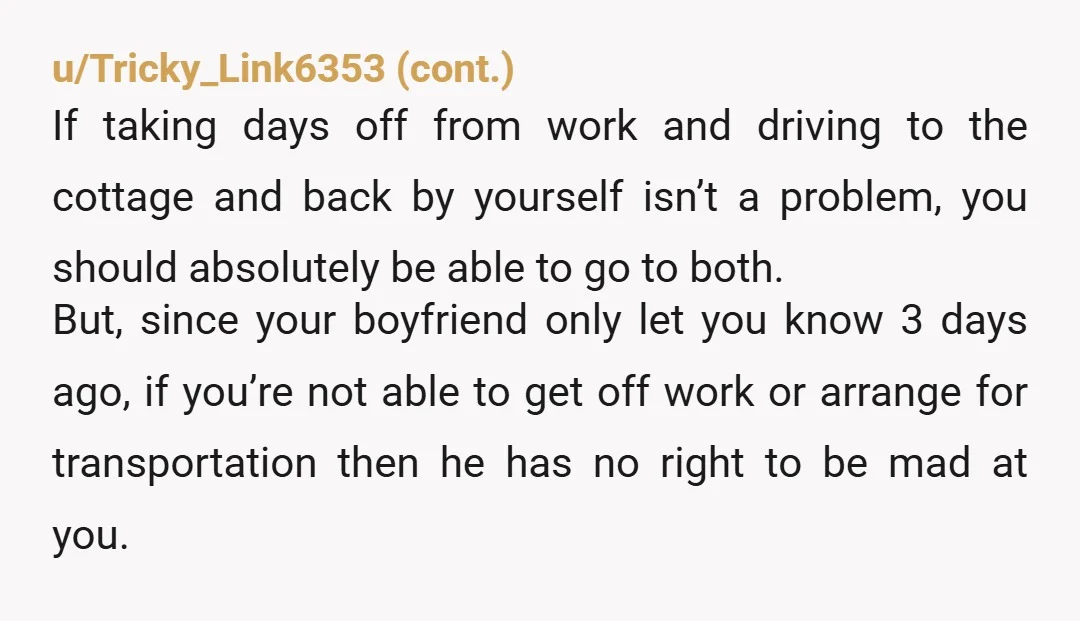 u/dontplaybitchgames NTA. If it was that important to OP's boyfriend, he should have told her earlier that he was planning something with his family members that she hadn't met yet....