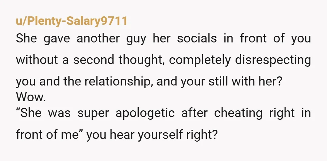 u/SpaceImpossible658 If you weren't there, she would have went home and banged that dude. They are setting up a bang date on Instagram while your on Reddit complaining about her....
