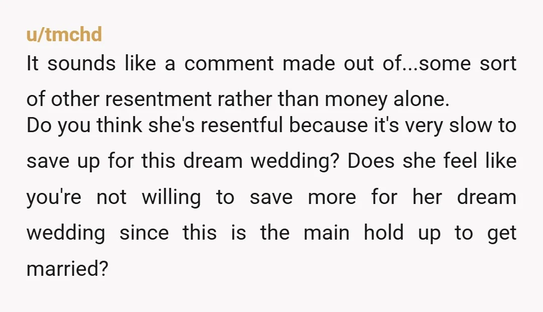 u/craziest_story Yeah I don’t think this is about the money and has more to do with the fact you’re not married. She is probably feeling a little sour over it,...