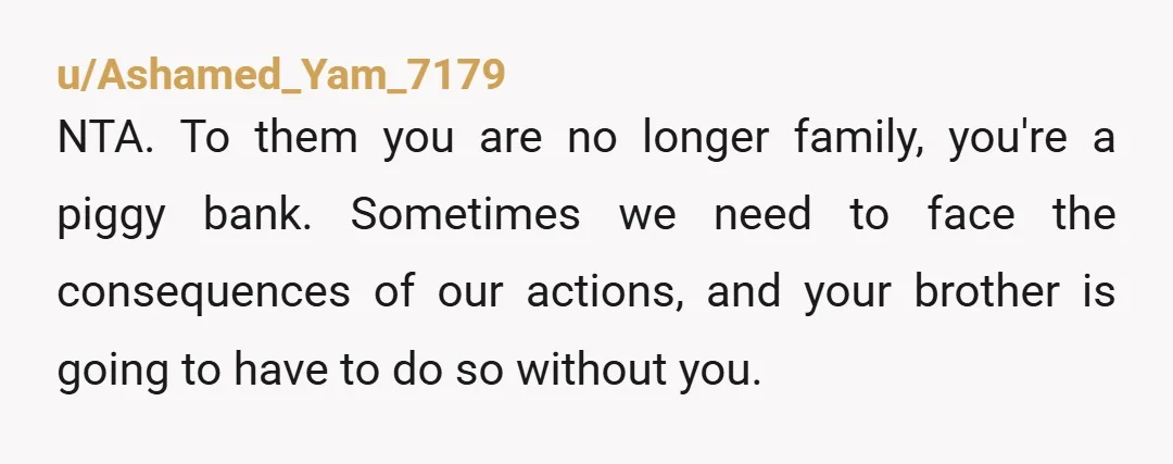 u/Great_Scott_Janet Babe, I'm going to hold your hand when I say this... YOU ARE NOT YOUR BROTHER'S KEEPER! NTA! Tell your parents you're done enabling him, and to let you...