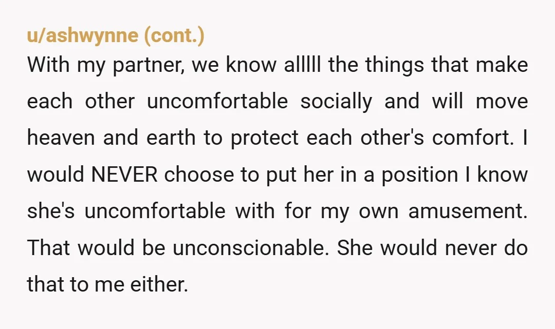 u/curlyhairweirdo Your wife should never had asked those women to dance with you and she should apologize for breaching your boundaries like that. I don't understand why you danced? You...