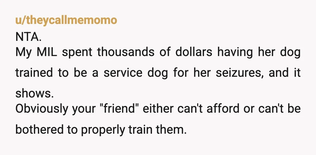u/FlippingPossum
NTA. STOP inviting him. His dog is a liability. Even service dogs can be booted for misbehaving.