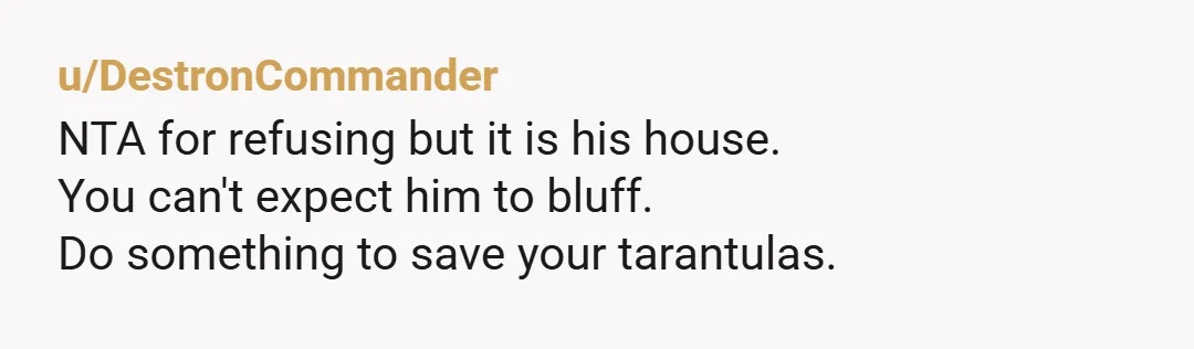 u/the_YellowRanger I'm confused about what you're asking? Your pets were threatened if they arent moved to a different location, and you're refusing to do so, and you want to know...