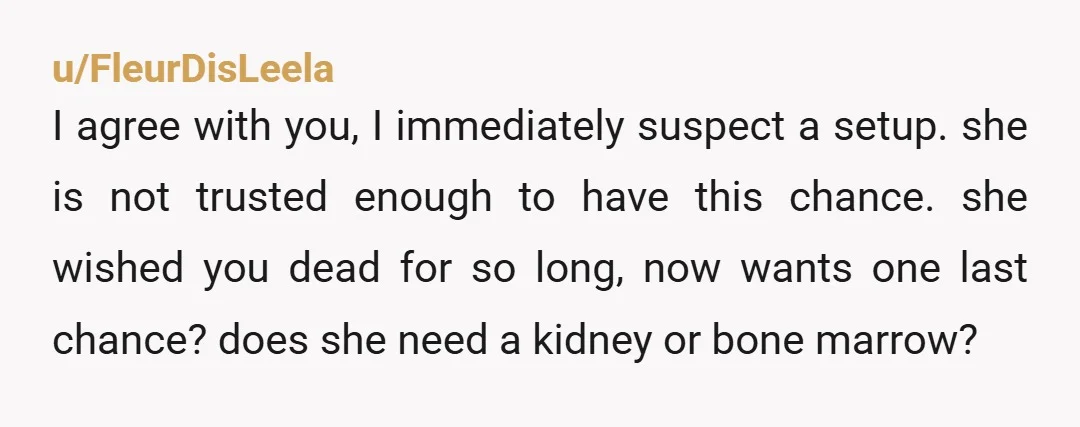 u/Norodia OP, I'm so sorry -for the cruelty and nastiness you had to endure from her. I don't think there's any point in trying to make peace with her now....