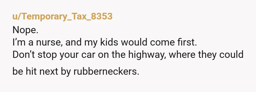 u/Bfan72 You would have put their lives in danger. This wasn’t a backroad. There are tow truck drivers that have lost their lives on the highway. There are police officers...