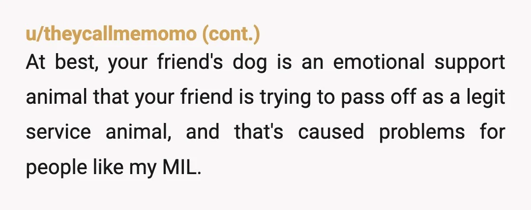 u/snozzulator I think your friend has confused service dogs for ESAs. While service dogs can perform mental health roles, they are generally for physical disabilities (including invisible physical disabilities!). Look...