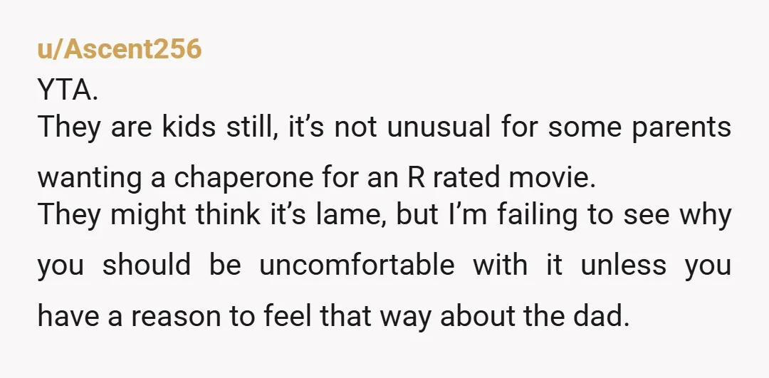 u/victrin
YTA.
It’s a parent chaperoning their kid to the movies, not Bryan Singer making the guest list for a pool party.
The way you framed it is messed up.