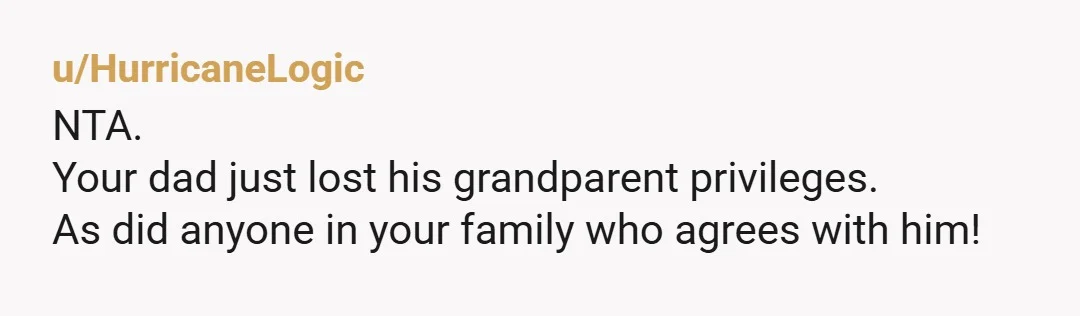 u/Interesting-End1710 NTA but I'm kinda surprised you would let your kids around you father in the first place. Hopefully you've learned now but terrible it took him hurting your kids...