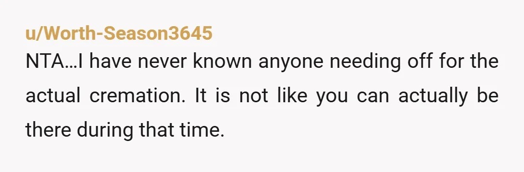 u/Chilling_Storm NTA she really shouldn't be blaming you for not having time available to attend an event that they probably could have scheduled on a weekend to afford more people...