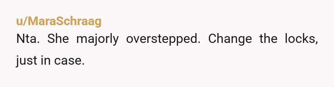 u/Tiny_Incident_2876 I don't understand why family members are always giving their keys out ,forget the emergency, mother in laws always snooping in their daughter in laws, houses, or apartment, and...