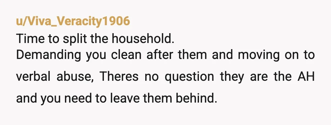 u/Any_Art_1364 NTA, they are lazy, abusive and disrespectful. You did the dishes before so now she thinks you’re going to clean up after you all the time. Their insults are...