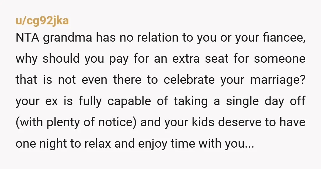 u/astroproff NTA. Suggestion: Call the grandmother. Have an adult conversation, saying "Why do you want to come to my wedding so badly? Your grandkids are insisting they won't come unless...