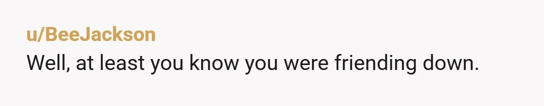 u/BeeJackson
Well, at least you know you were friending down.