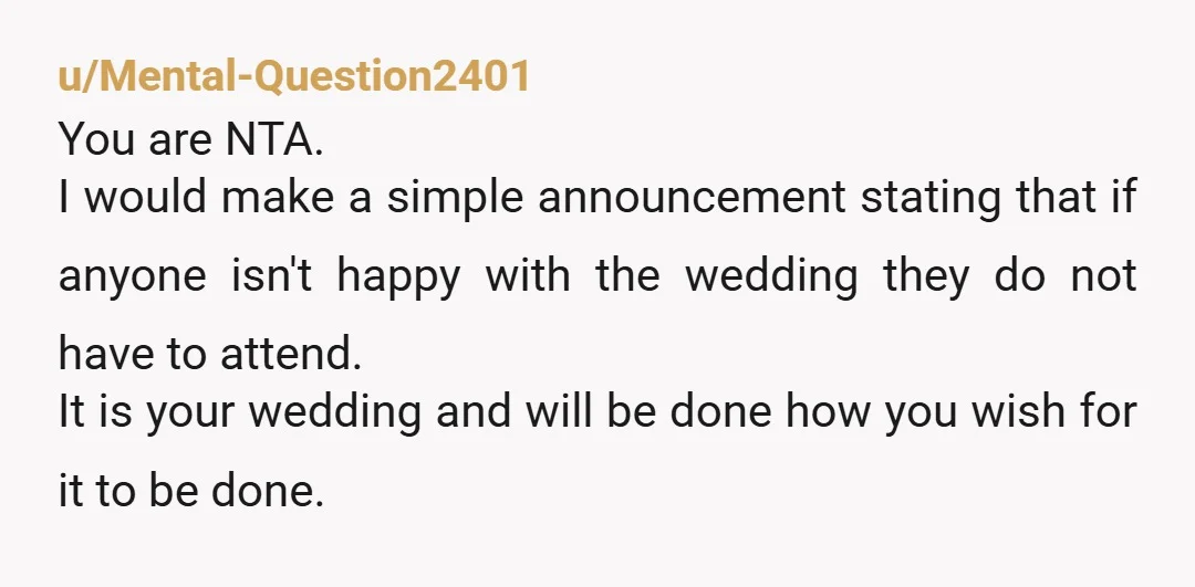 u/HallJolly9380 Omg, all the drama. NTA. It's your wedding, you do what you and your fiancé want to do and that's that. Nice that your fiancé replaced his best man....