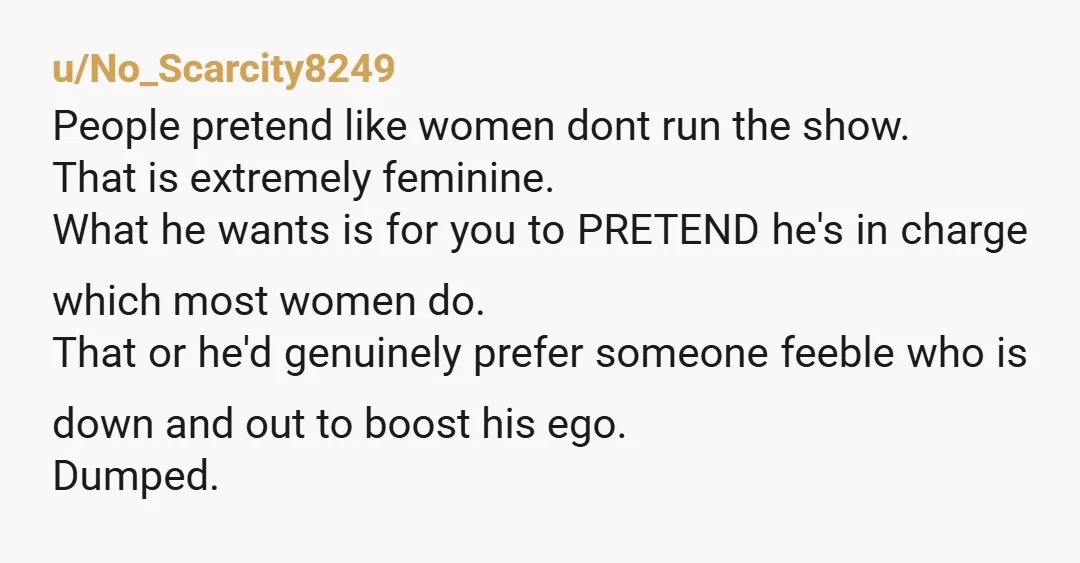 u/Lost_Reaction_5489 Why are you with this man? What does he add to your life except for making you feel bad for who you are?