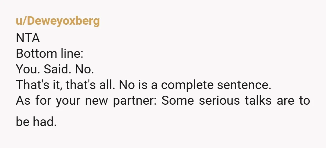 u/CeruleanChancla
Ask your new bride if the genders were reversed would she feel the same way? I wish you decades of love, laughter, and fun.