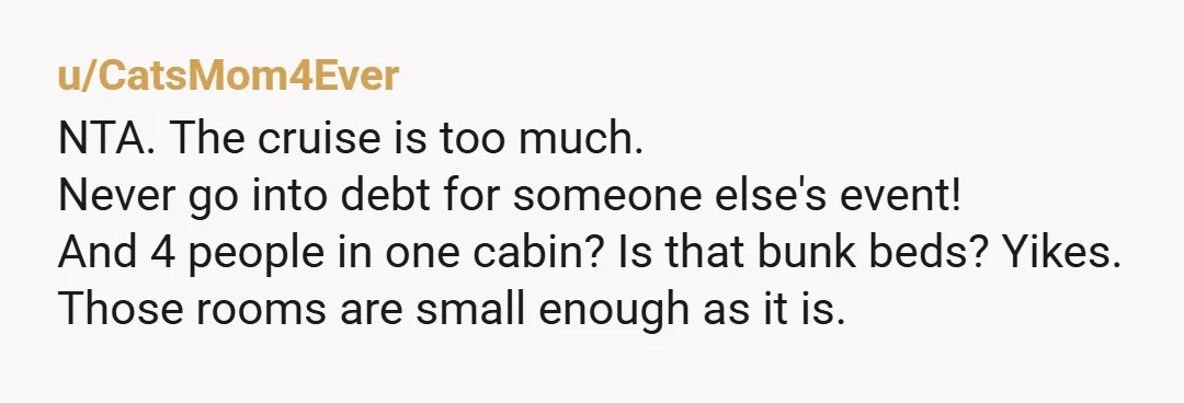 u/jrm1102
NTA - if you cant afford it or simply dont want to pay for it, or be a bridesmaid you can decline.