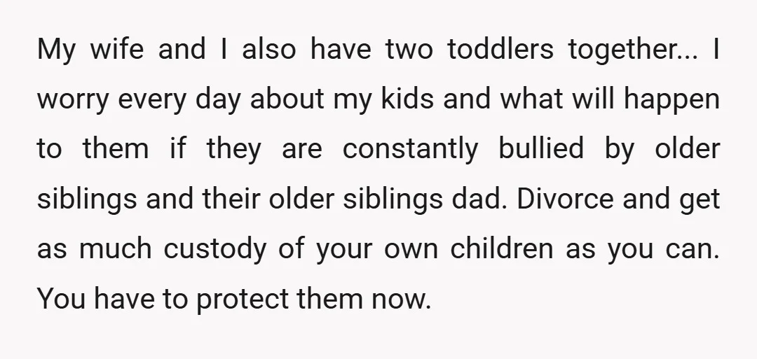 u/Complex-Orchid5863 You have built walls to protect your kids from the chaos, but those walls now separate you from your wife. Safety has cost you the closeness you once shared....