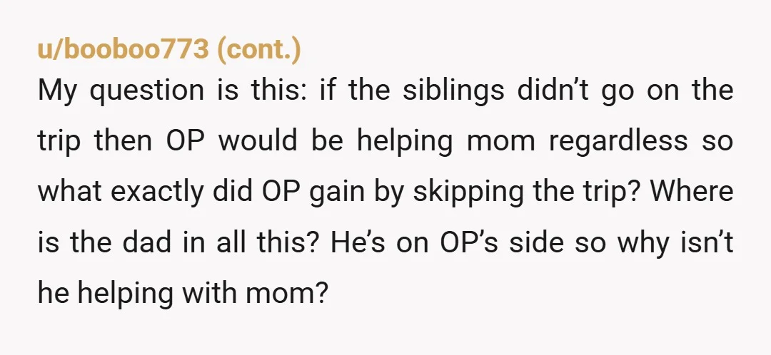 u/kavalejava
Very similar to the Disney Graduation Trip on another subreddit.
Passport in sock to avoid babysitting.
Dad finds out after and is sympathetic.
Try harder.