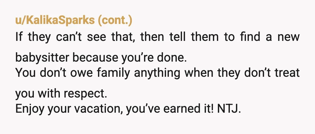 u/Childless_Catlady42
Your parents can babysit while you enjoy your picnic with your girlfriend.
They should be supporting both of their children, after all.
