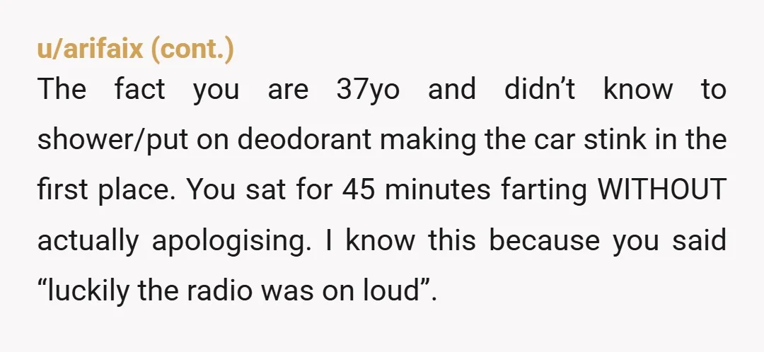 u/Hollowpixel20 Yeah nah, if someone got mustard on my seat, farted up the car for 45 minutes and kept rolling the windows back up after I opened them, I would...
