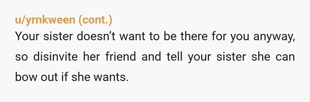 u/Usual-Canary-7764 Stick to no. Your wedding your rules. Your bachelorette your rules. Its another trainer. If Sis wants to make your bachelorette this much about her, I would keep a...