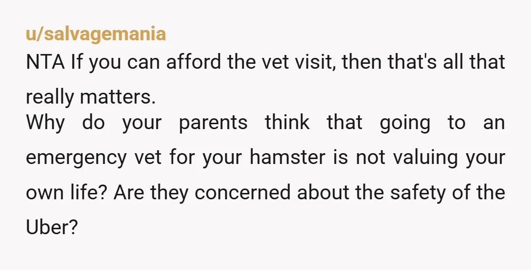 u/Wise_Session_5370 NTA. You are obviously an adult and can do as you please with your own money. But this is not really about a hamster, is it? There is a...