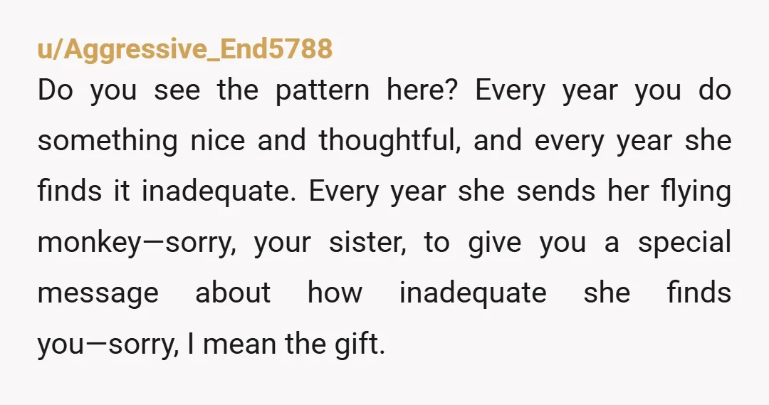 u/steinerific You are the mother with actual minor children. You're the one with the challenges of mothering daily. Your mother has adult children and does no mothering. This day is...