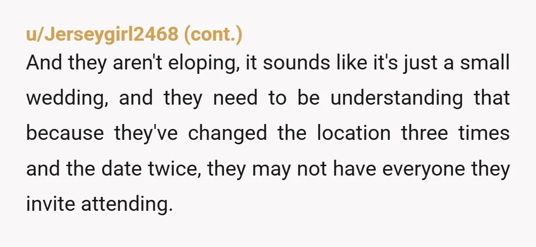 u/Internal-Koala4164
If you elope you don’t tell people seven months ahead…..