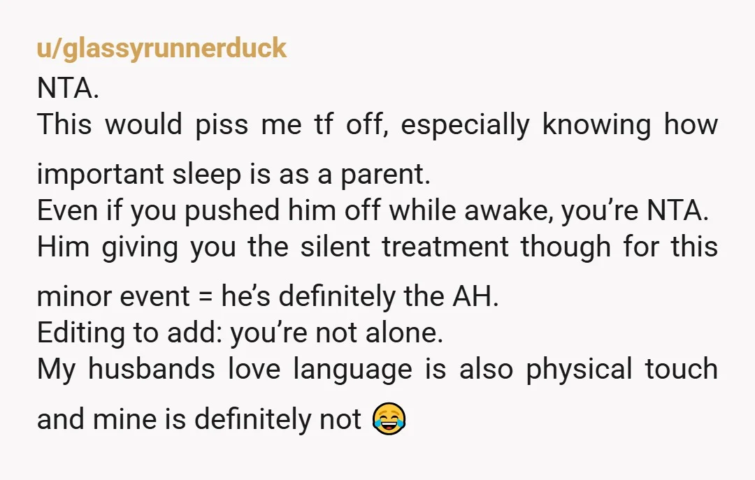 u/eleanorlikesvodka Just because you're married and sleeping on the same bed doesn't mean he gets to do as he wishes with your body. If you don't like it, then he...
