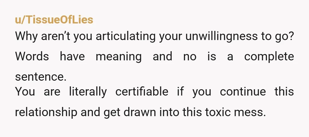 u/Sufficient-Produce85 ESH Instead of taking with the son and his mom you waited until the son was asleep then complained to your gf. She, to make you happy, changes things...