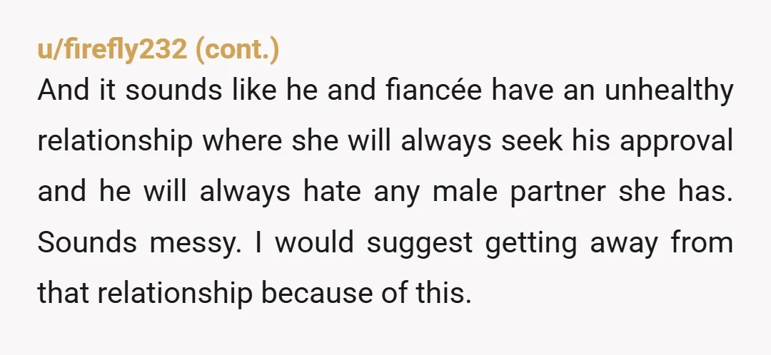 u/kaldaka16 I do not think your fiance is capable of having a healthy relationship until she at least manages to put some distance between herself and at least her father....