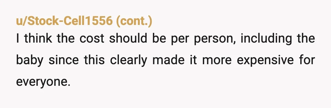 u/SafetyFluid8535 ESH you should have paid 1/6 of the car rental costs because there were 6 people total in that car and friend with the baby pays 3/6 for her,...