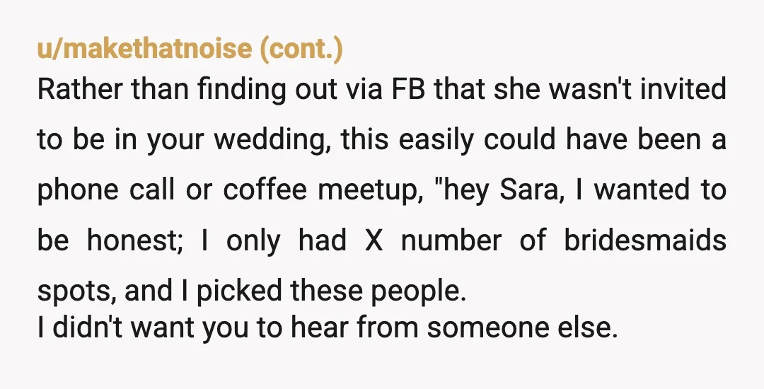 u/RottedHuman
YTA - it’s your wedding, you should be footing the cost for all the bridesmaids dresses/activities.