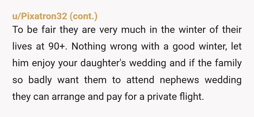 u/AccordingPop6394
NTA….they can pay for the flights to the nephews wedding. They were looking for a free ride plain and simple!