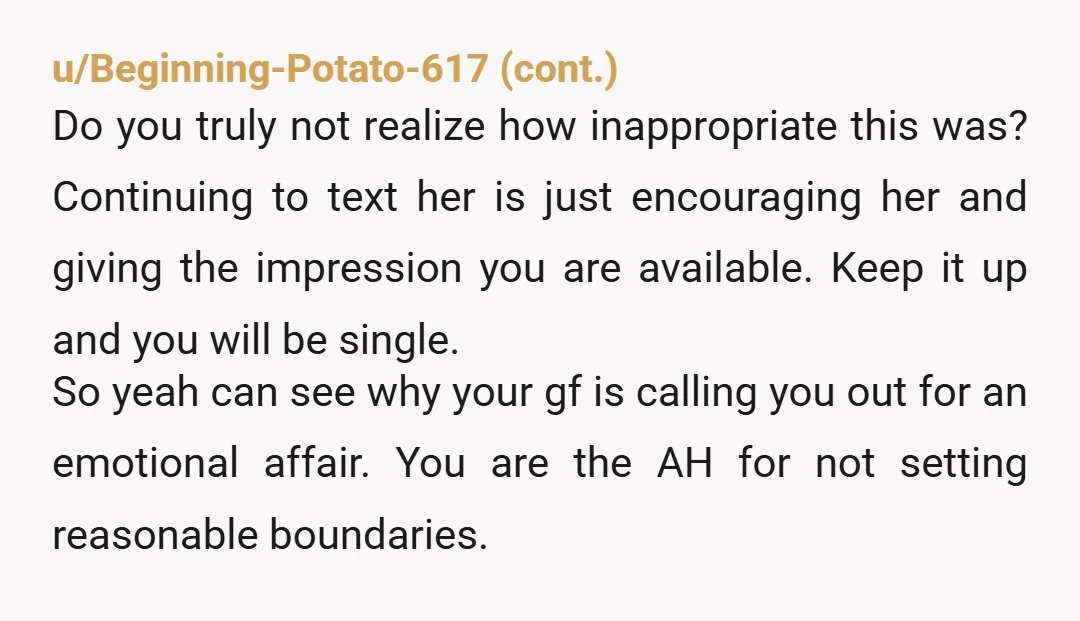 u/Loud-Biscotti9087 Genuine question: are you intentionally pretending not to see the issue with your coworker staying at the hospital for so long and continuing to text you after you left?...