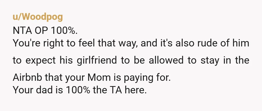 u/3furryboys NTA. When you are invited to something and someone else is paying your way, you have no right to invite someone else. ("You" being your dad, in this instance....