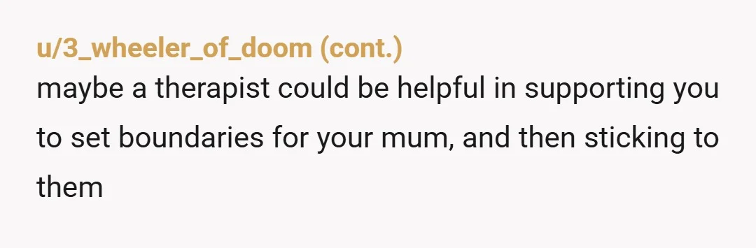 u/kalixanthippe NTA From what I can tell you haven't actually named your mother's actions as they are/were. To you the following may sound extreme in terms, though it is accurate....
