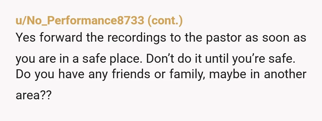 u/Impressive_Rush5018 Her husband also deserves to know. As does the pastor of the church. She can't be going around sleeping with men who are in serious relationships.