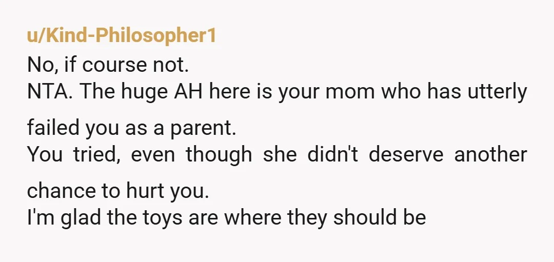 u/Objective-Tailor-561
NTA. There are a lot of AH in this story, but you, your husband, your Dad and his family are NOT among them.