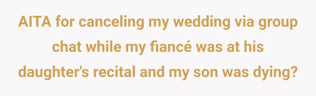 AITA for canceling my wedding via group chat while my fiancé was at his daughter's recital and my son was dying?