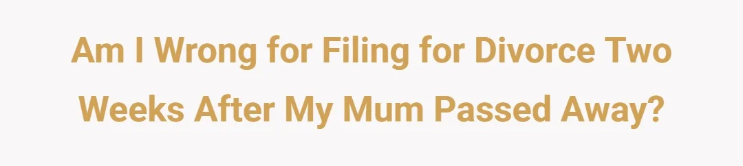am i wrong for filing for divorce two weeks after my mum passed away?