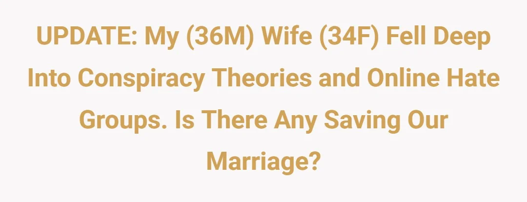 UPDATE: My (36M) wife (34F) fell deep into conspiracy theories and online hate groups. Is there any saving our marriage?