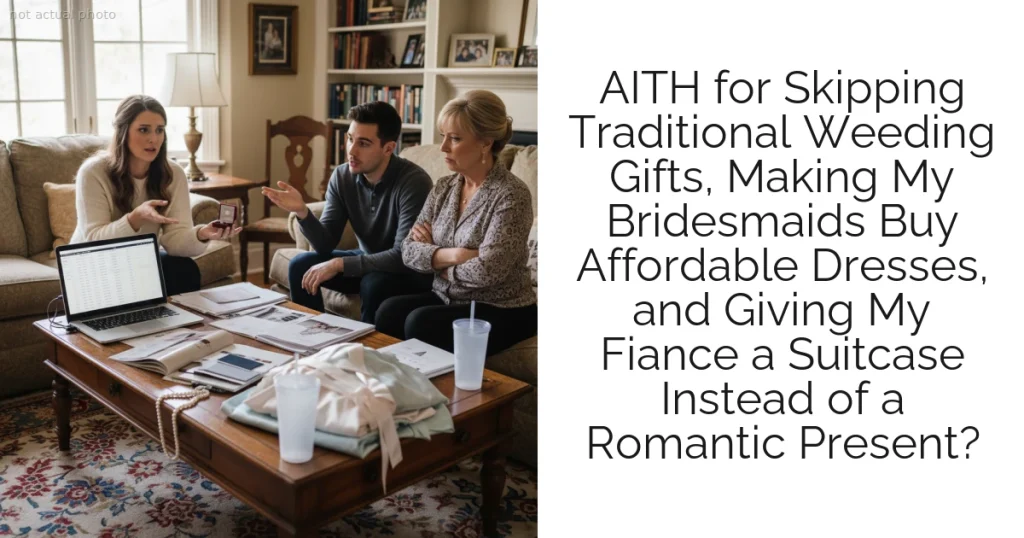 AITH for Skipping Traditional Weeding Gifts, Making My Bridesmaids Buy Affordable Dresses, and Giving My Fiance a Suitcase Instead of a Romantic Present?