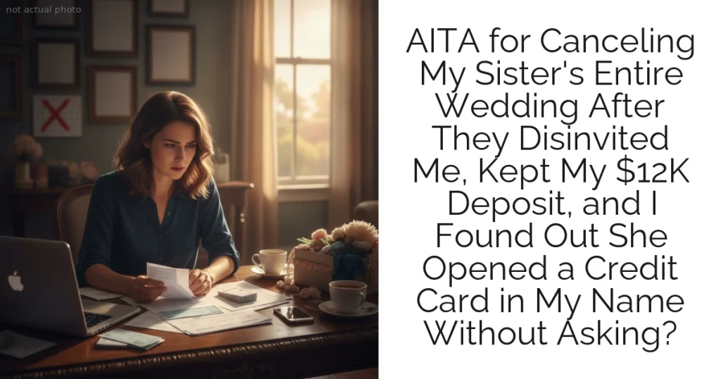 AITA for Canceling My Sister's Entire Wedding After They Disinvited Me, Kept My $12K Deposit, and I Found Out She Opened a Credit Card in My Name Without Asking?