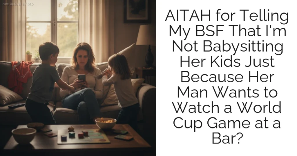 AITAH for Telling My BSF That I'm Not Babysitting Her Kids Just Because Her Man Wants to Watch a World Cup Game at a Bar?