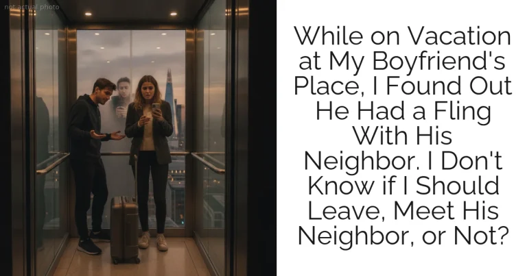 While on Vacation at My Boyfriend's Place, I Found Out He Had a Fling With His Neighbor. I Don't Know if I Should Leave, Meet His Neighbor, or Not?