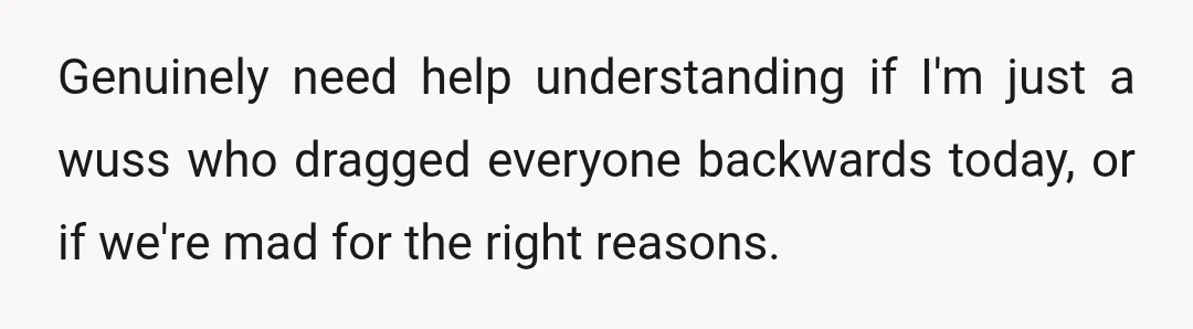 Genuinely need help understanding if I'm just a wuss who dragged everyone backwards today, or if we're mad for the right reasons.